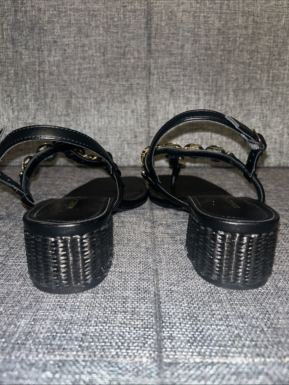 Marc Fisher CAYLIE -  Black Sandals with Gold Disc Accents - Picture 4 of 8